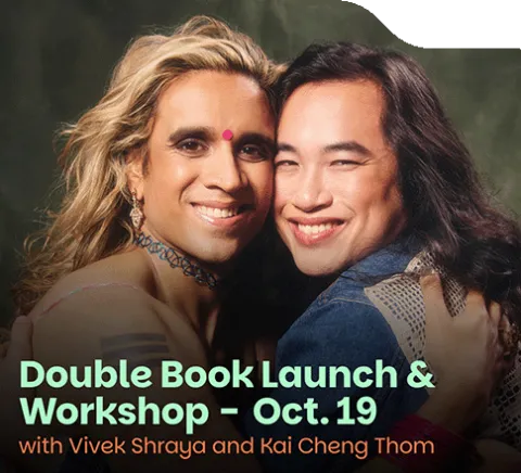 photo of Vivek Shraya and Kai Cheng Thom hugging