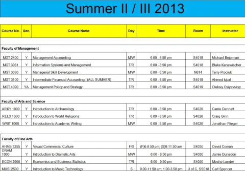 Calgary Summer Session II.III 2013 schedule