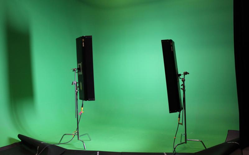 green screen illuminated with lights