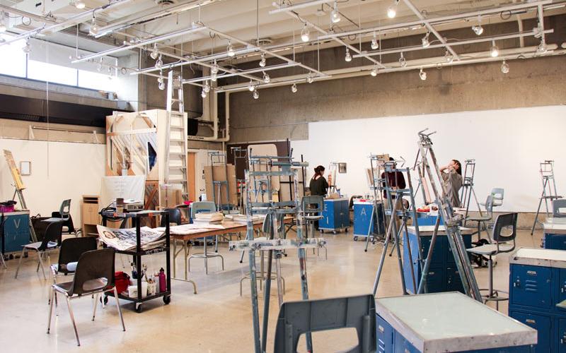 Painting studio full of easels and painting stations