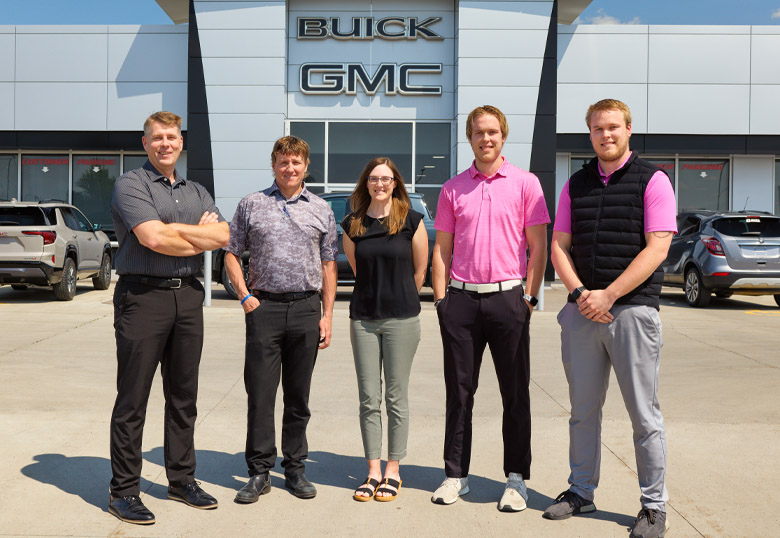 Pictured (left to right) are Chris Broad (General Manager), Mike Davis (Dealer Principal), Lisa Reid (Human Resources), Andon Van Dyk and Ethan Van Dyk. Davis Auto Group