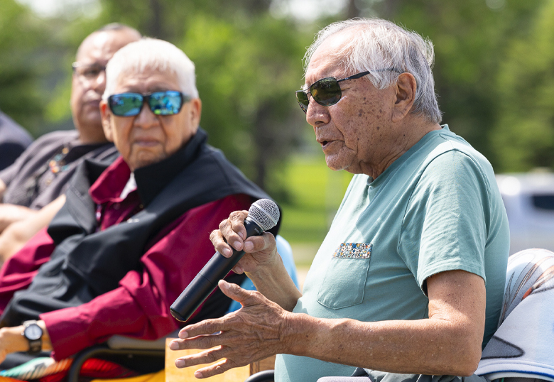 Drs. Leroy Little Bear (right) and Francis First Charger during the SAMP Blackfoot naming ceremony.