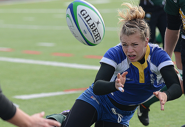 Nicole Ronsky, here in action against the University of Alberta, will play with the national developmental team at the 2015-16 HSBC Women's Sevens Series to be held in Dubai, Dec. 3-4.