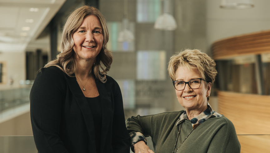 Professor Emerita Dr. Shannon Spenceley (right) poses with scholarship recipient, Shannon Vandenberg.