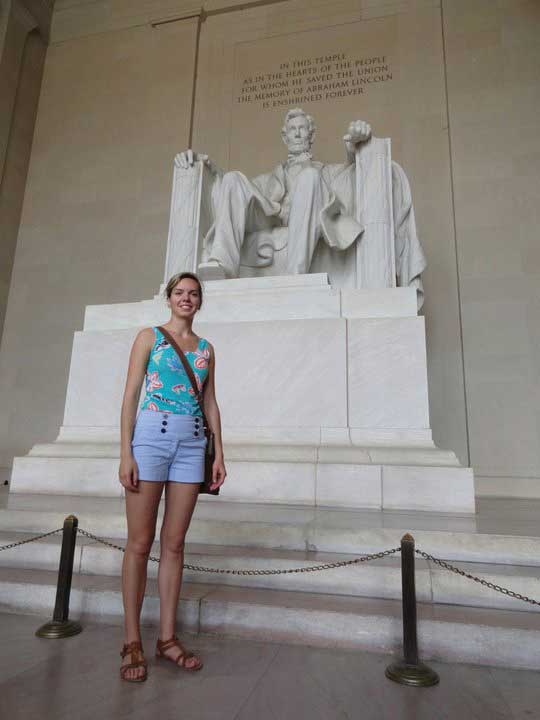 Fourth-year student Courtney Lockhart is shown here at the Lincoln Memorial. She was in Washington as part of the Washington Center internship program. Courtney Lockhart