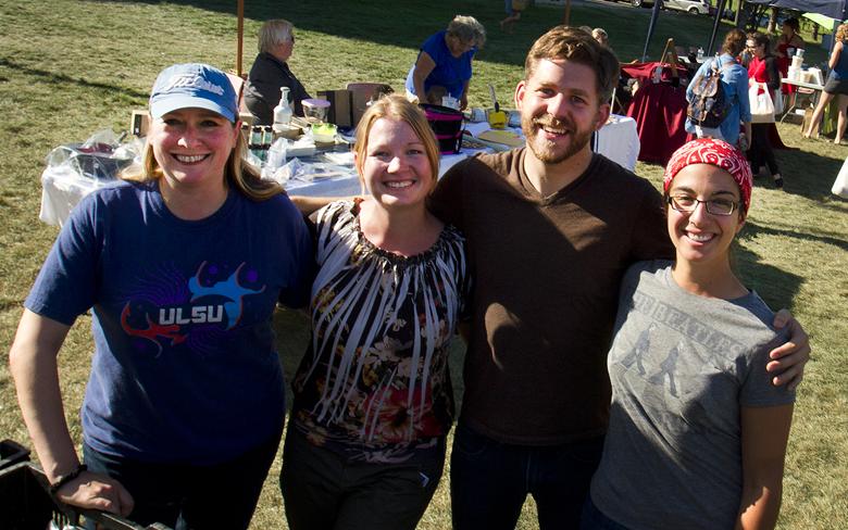 Organizers of the first Farmers' Market include Students' Union general manager Cheri Pokarney (far left), Auburn Phillips of the Student Success Centre, LPIRG administrative coordinator Dave McCaffrey and LPIRG board member Leslie Mahoney.