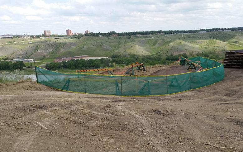 The perimeter and secure fencing which PCL Construction Management and University project staff set up to ensure the expectant Mallard mother was safe and not disturbed.